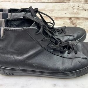 Mens 10 - Clae Bradley Mid Black Leather Sneakers Lace Up Shoe EUC